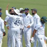 Mohammad Shami celebrates the wicket of Mahmudullah with teammates on the third day of the Test Match at the Holkar Cricket Stadium in Indore on Saturday, November 16, 2019.