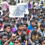 The members of Students Federation of India, All India Students Federation and the students of Kathir College of Engineering staging a protest in front of the Coimbatore Collectorate on Friday demanding action against those responsible for the alleged suicide of student C. Vignesh.