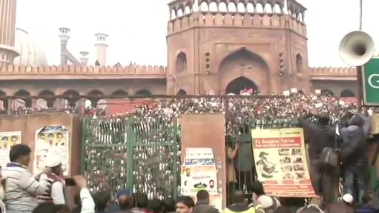 Hundreds of people led by Bhim Army chief Chandrashekhar Azad took part in a protest near Jama Masjid on Friday against the amended Citizenship Act despite the police not giving permission for the demonstration. Protesters carrying tricolour and banners reading 'save Constitution' raised slogans against the new legislation.