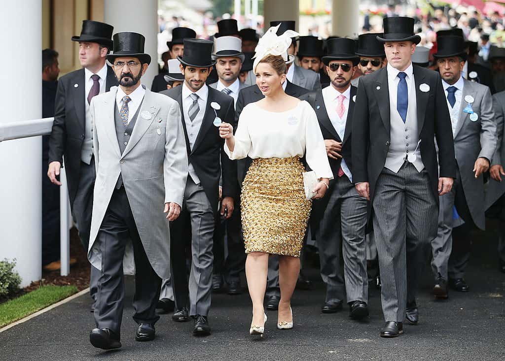  Mohammed bin Rashid Al Maktoum and Princess Haya bint Al Hussein attend day four of Royal Ascot 2014 at Ascot Racecourse on June 20, 2014, in Ascot, England. (Photo by Chris Jackson/Getty Images for Ascot Racecourse)