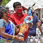 Residents shop for Lord Krishna idols at Thiru Vi Ka Nagar on Monday