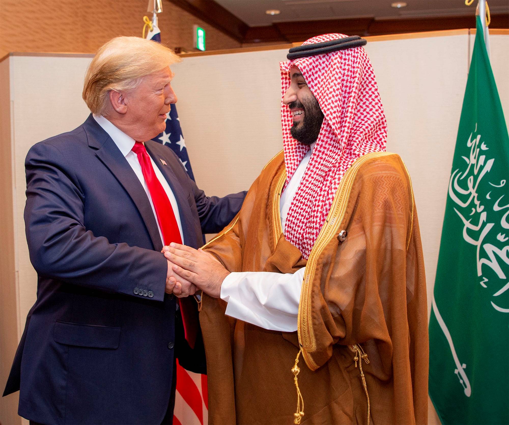 Saudi Arabian Crown Prince Mohammed bin Salman greets U.S. President Donald Trump at the G20 leaders summit in Osaka last year.
