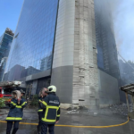 Massive fire at Mumbai's Times Tower building; eight fire engines deployed to combat the blaze.