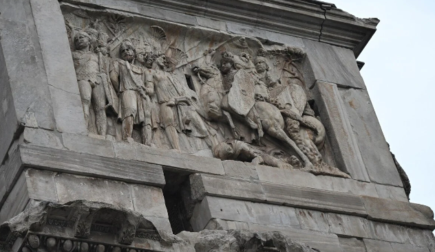 The Arch of Constantine in Rome was damaged by lightning during a storm, with fragments recovered and ongoing damage assessments.