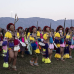 Nomceba Zuma, daughter of former South African President Jacob Zuma, dances in traditional dress at the Reed Dance, celebrating her engagement to Eswatini King Mswati.